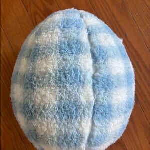 NWT Blue and White Checkered Plush Pillow- Egg shaped- perfect for spring time